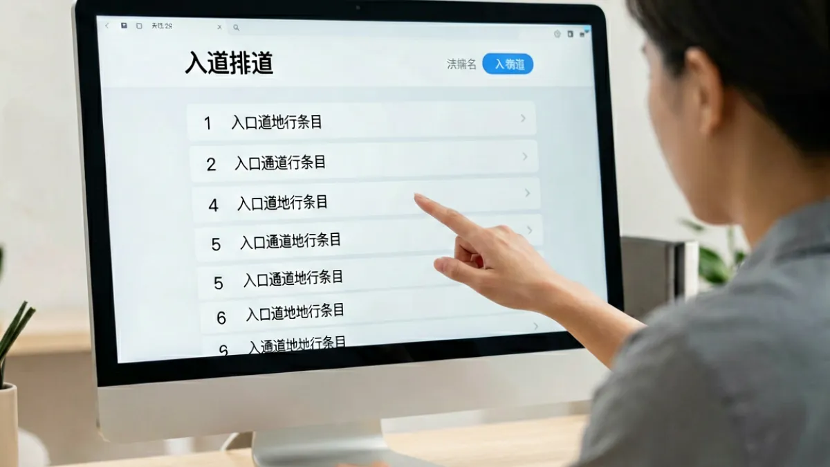 展示多个秘密入口通道地址的榜单界面，用户在电脑屏幕前对比各入口可用状态